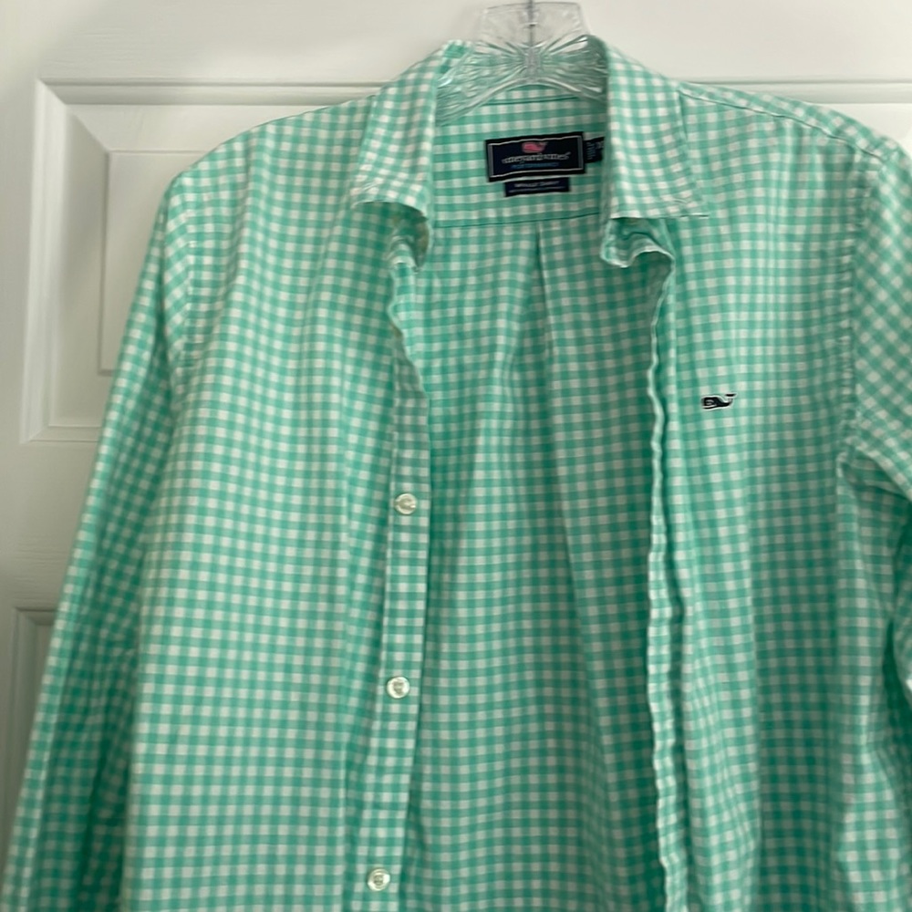 Vineyard Vines Boys XL shirt mint and white